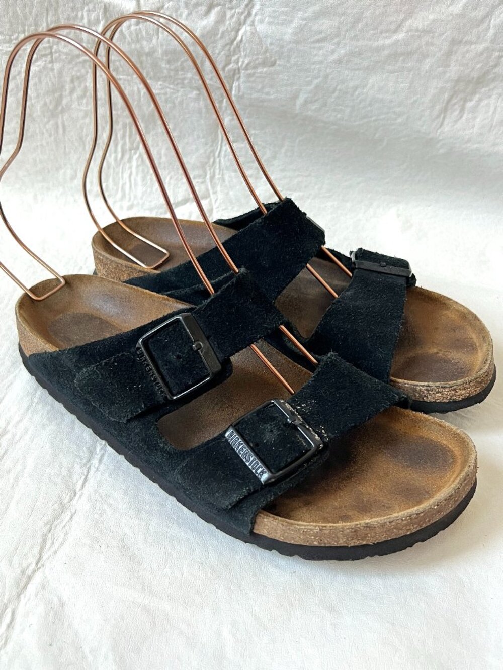 Birkenstock sandals Arizona black suede 40 9 9.5 womens narrow 2 strap slide